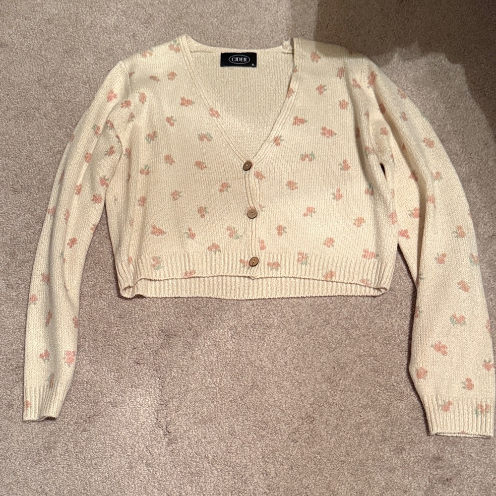 Cider Cream and Pink Floral Cardigan